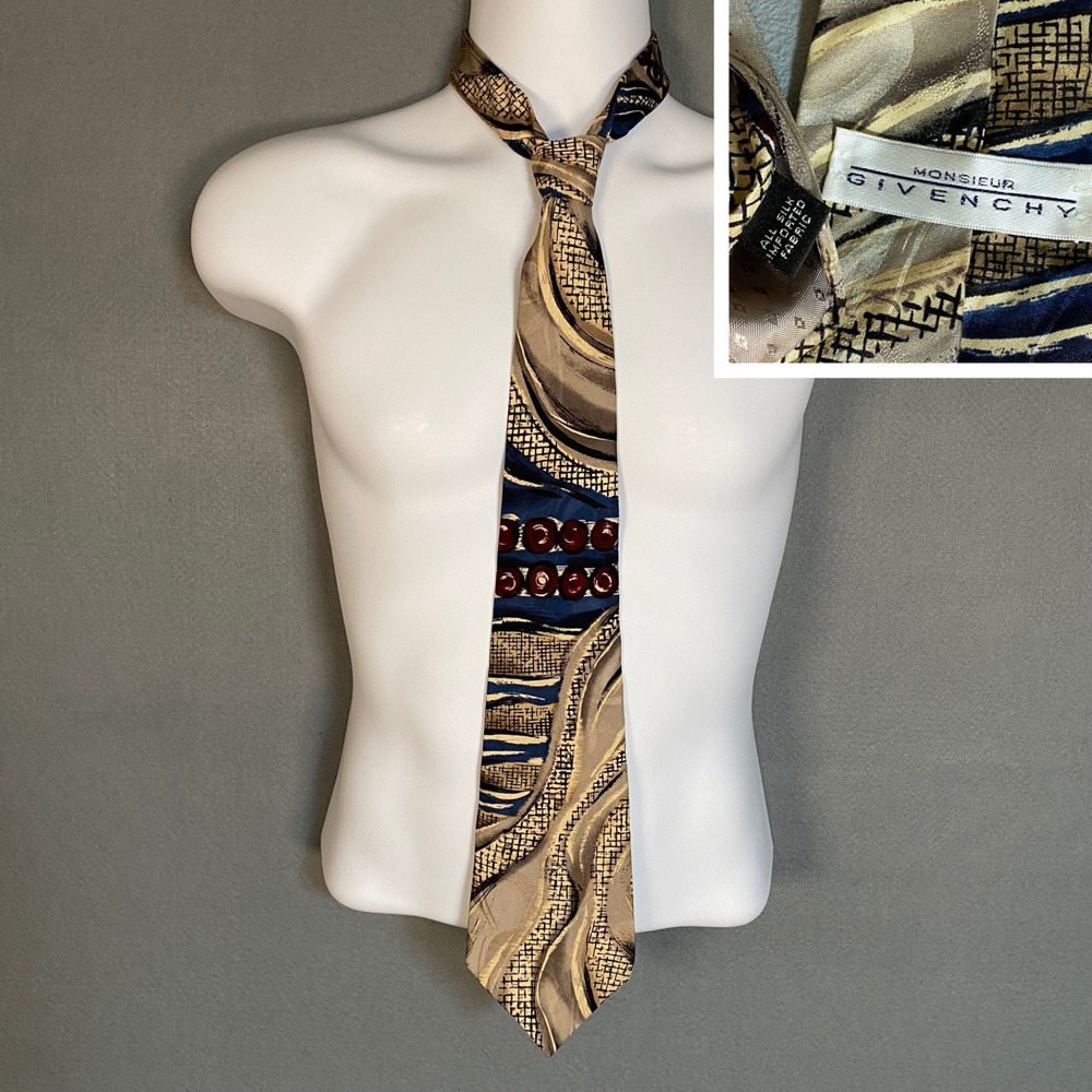 Vintage Givenchy Monsieur Mens All‎ Silk Neck Tie 1980s Retro Made in USA Preppy